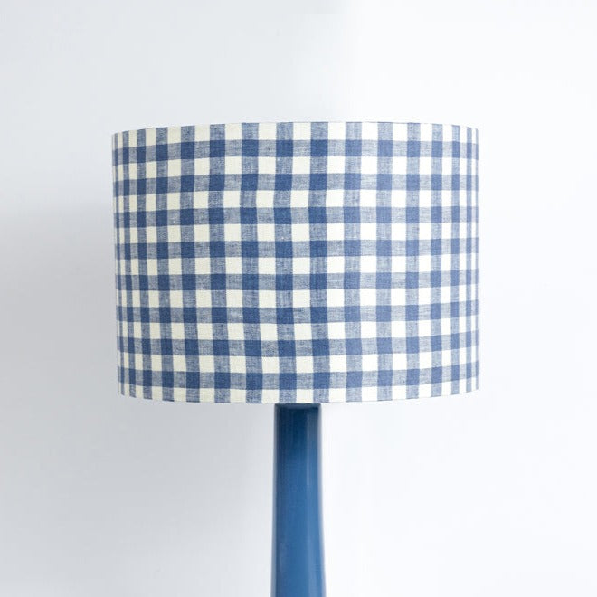 Small Gingham Linen Lampshade - Blue & White - Winter's Moon 
