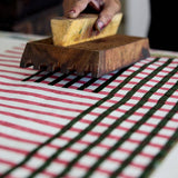 Block Printed Wrapping Paper Sheets - Gingham Holly Green