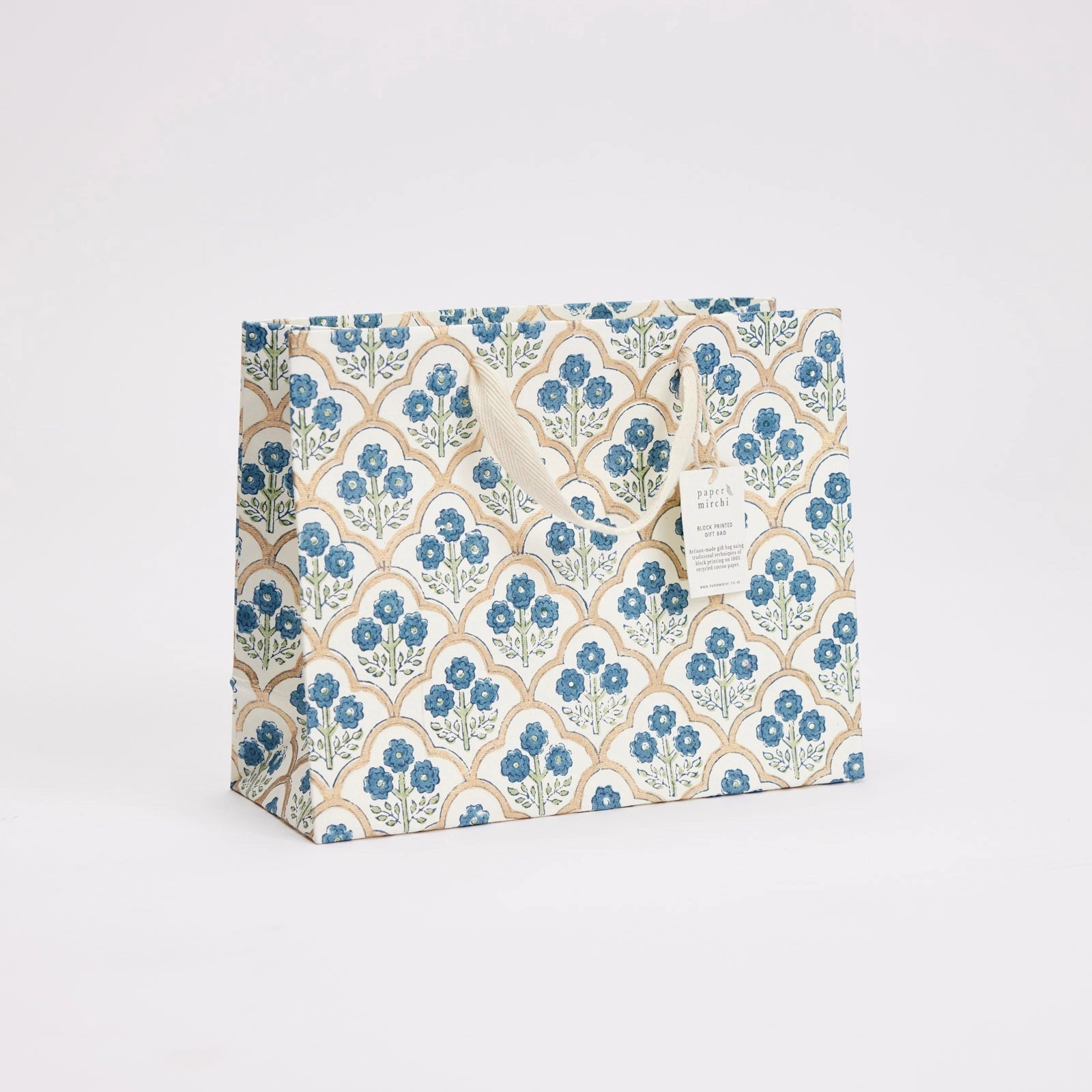 Block Printed Luxury Gift Bags - Medium (Indigo) - Winter's Moon 