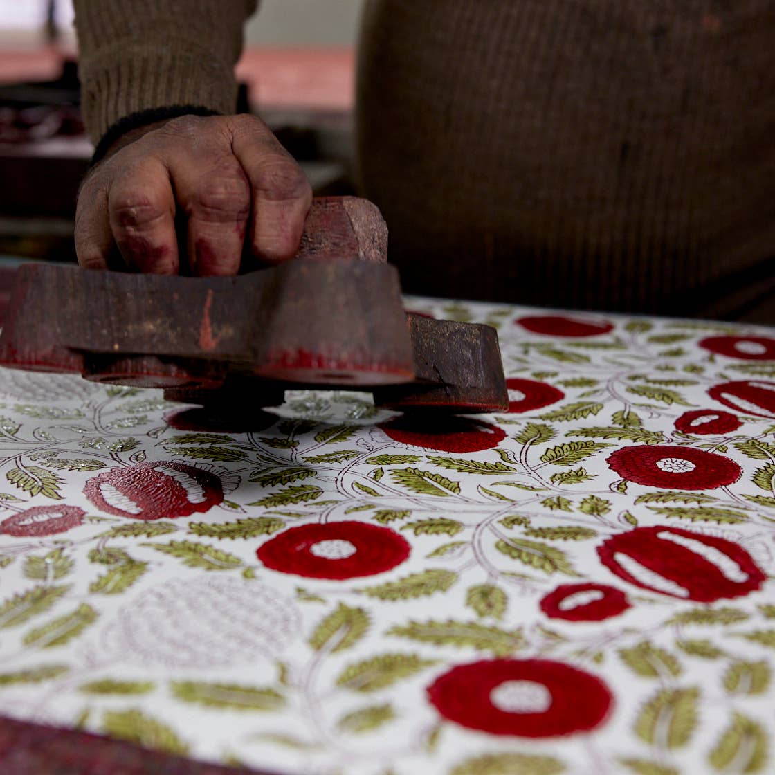 Block Printed Luxury Wrapping Paper - Marigold Scarlet - Winter's Moon 
