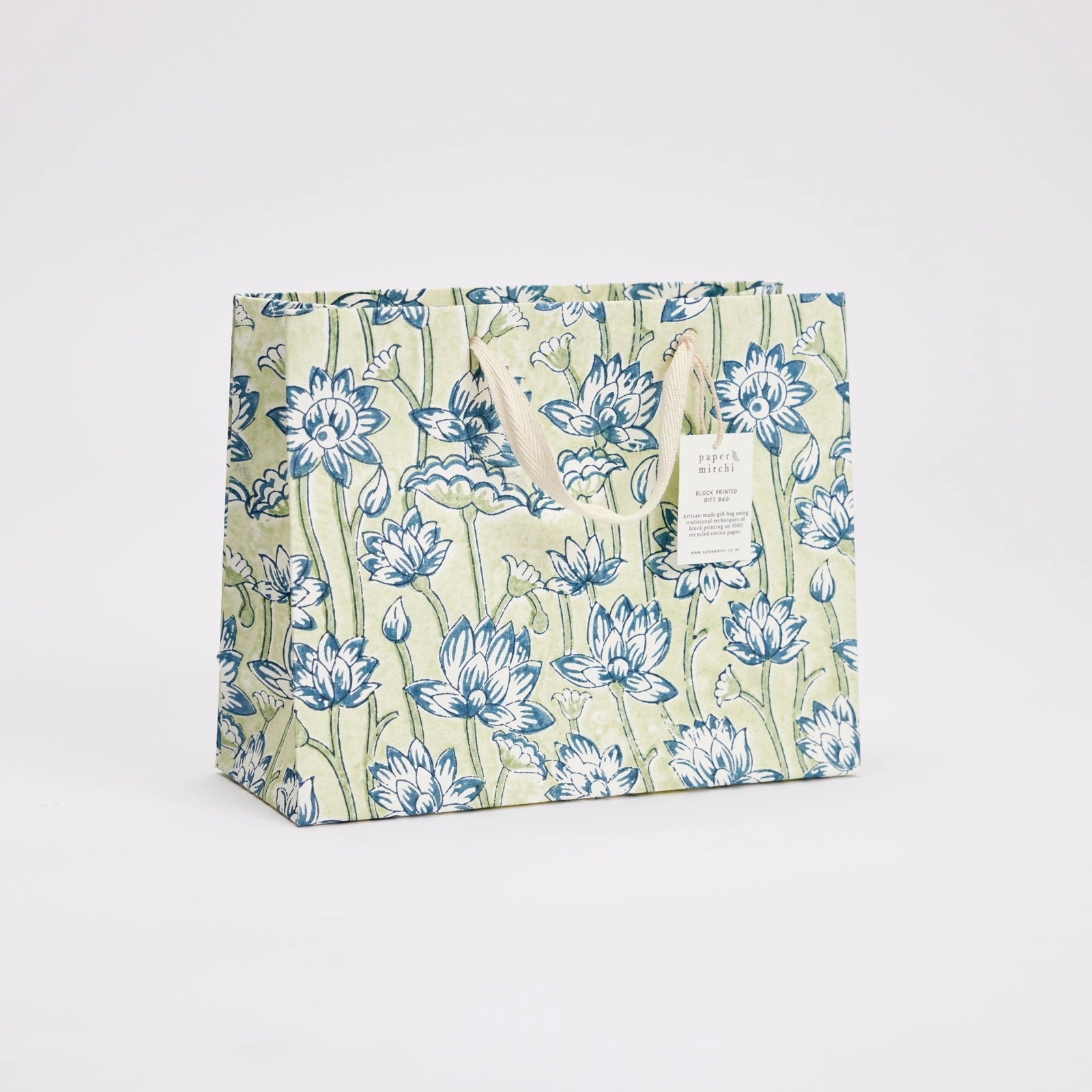 Block Printed Luxury Gift Bags - Medium (Indigo) - Winter's Moon 