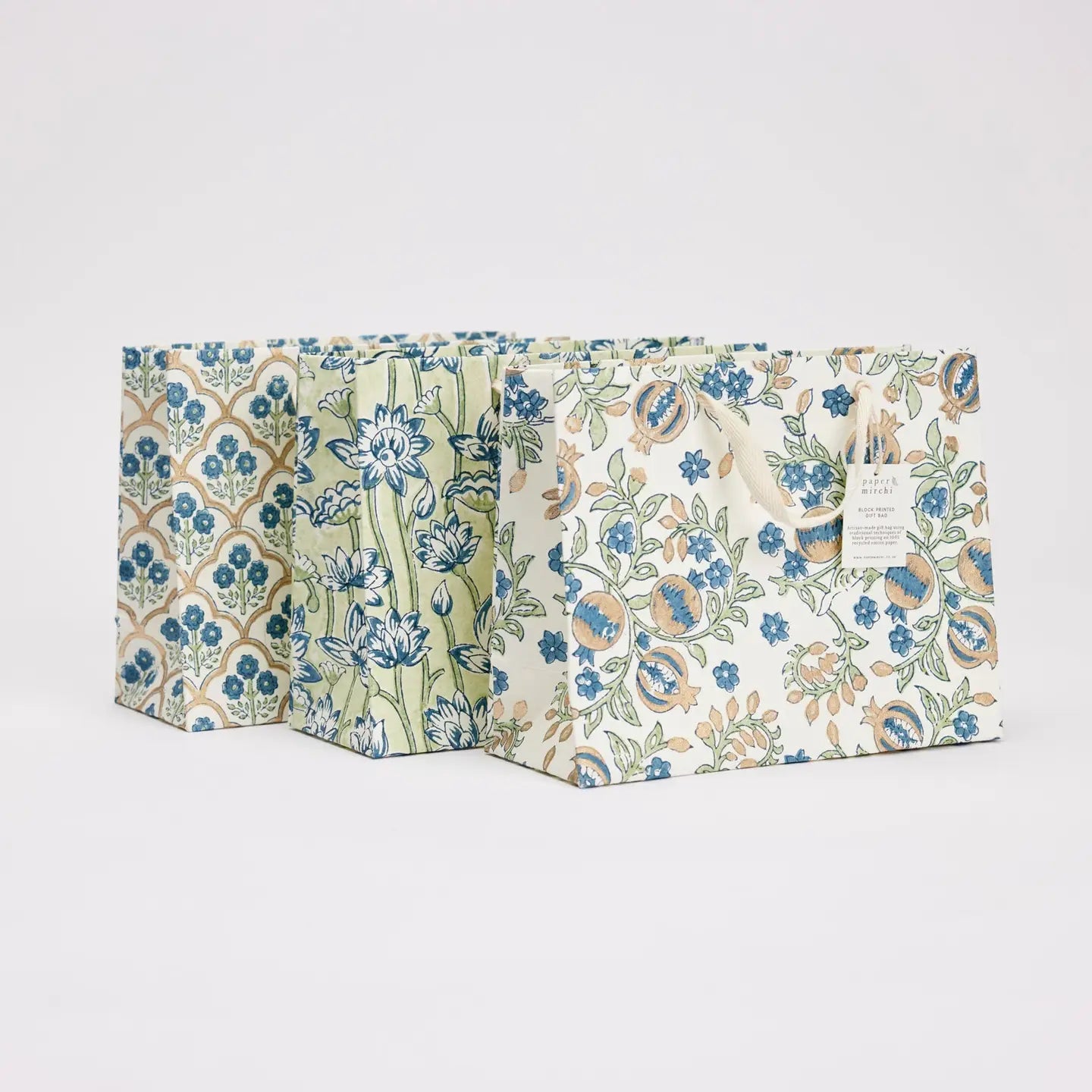 Block Printed Luxury Gift Bags - Medium (Indigo) - Winter's Moon 