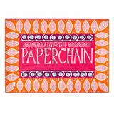 Cambridge Imprent - Paperchain box featuring a vibrant orange and pink patterned design with a central pink label that reads 'PAPERCHAIN' - winter's moon
