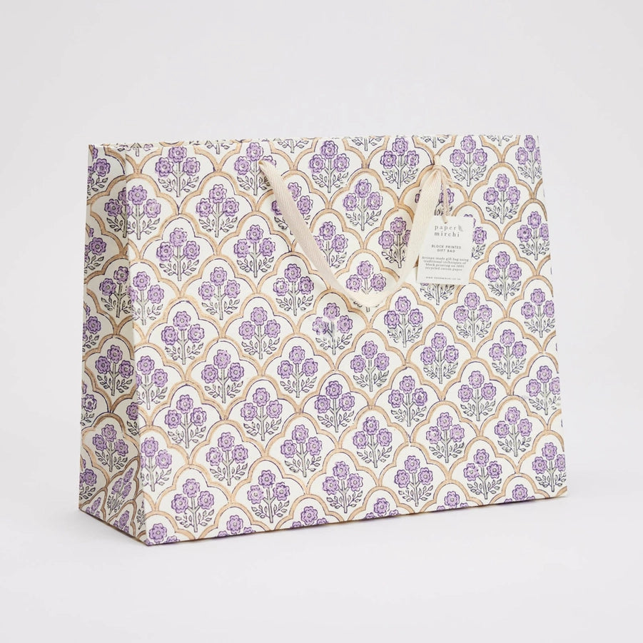 Block Printed Luxury Gift Bags - Large (Lavender) - Winter's Moon 