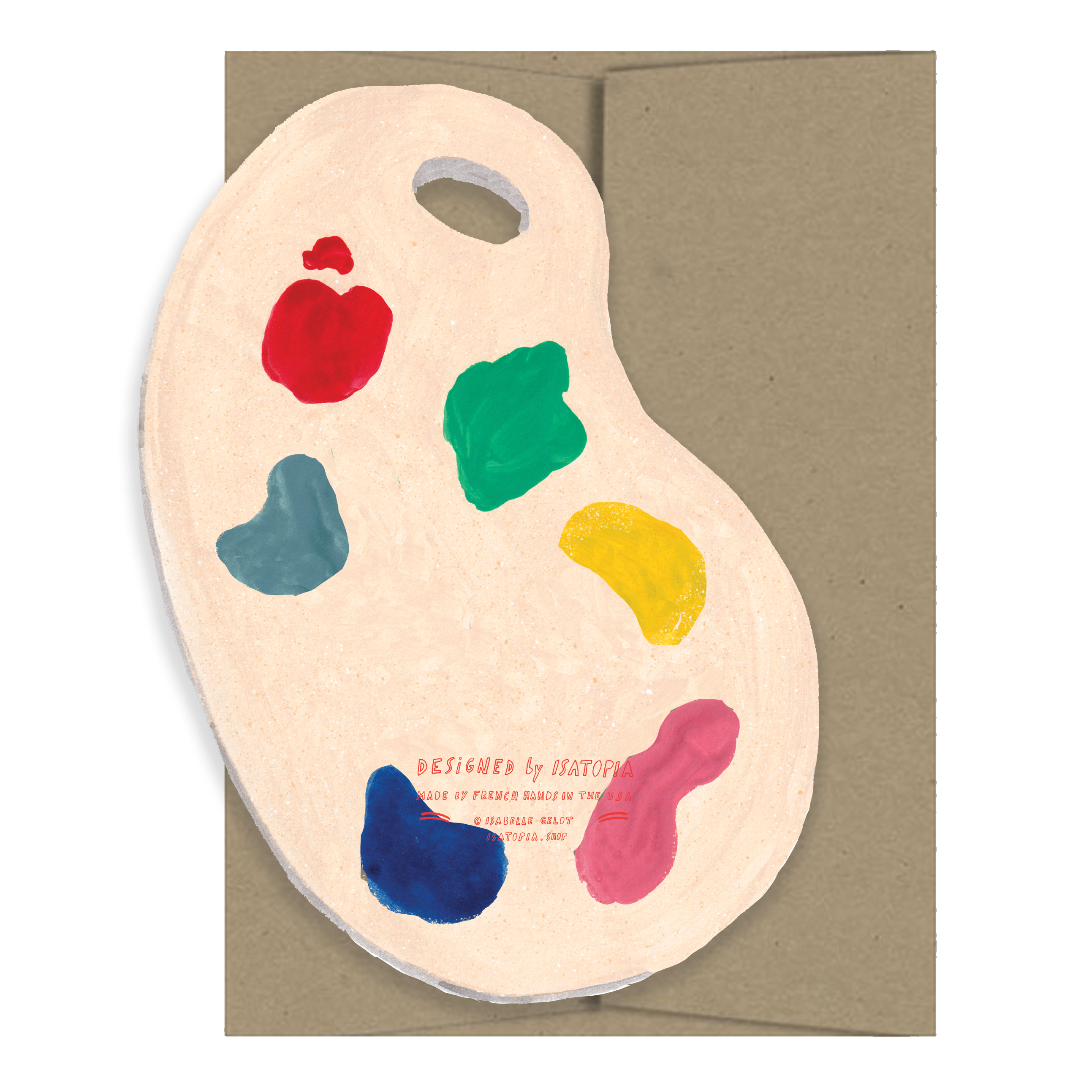 isatopia - reverse of die cut card of painting palette with brown envelope - winter's moon
