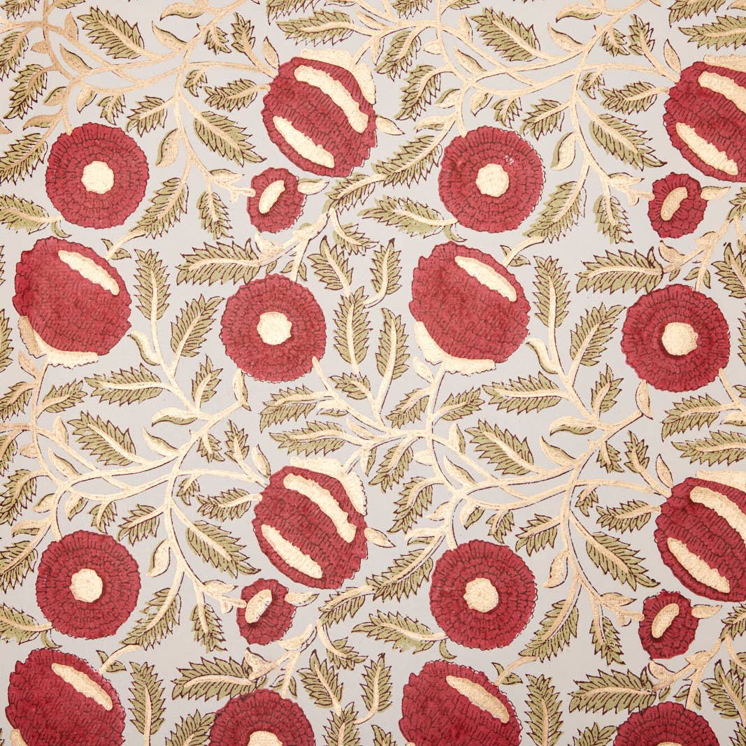 Block Printed Luxury Wrapping Paper - Marigold Scarlet - Winter's Moon 