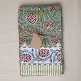 Indian Block Print Tablecloth -  Olive & Turquoise Floral