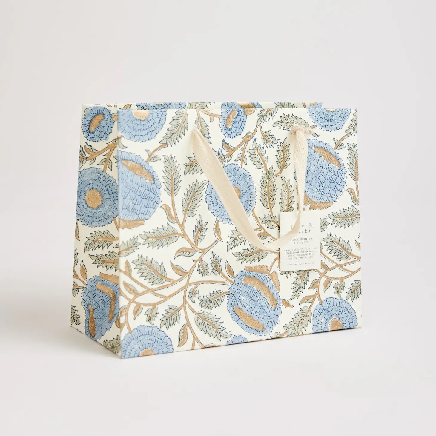Block Printed Luxury Gift Bags - Medium (Bluestone) - Winter's Moon 