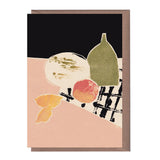luiza holub - greetings card with linocut print of still life scene with envelope - winter's moon