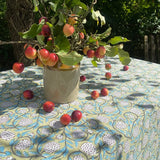 Indian Block Print Tablecloth -  Olive & Turquoise Floral