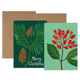 Pack of 6 Mini Christmas Cards - Pine & Winter Rosehips - Winter's Moon 