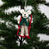 Skiing Mouse Felted Christmas Decoration