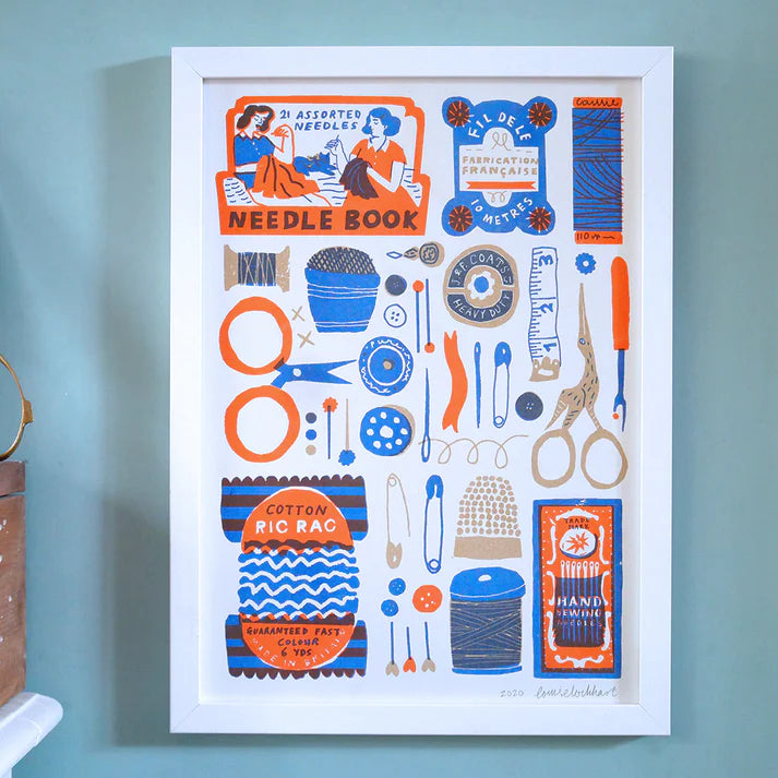 'Sewing Collection' Risograph A3 Art Print - Winter's Moon 