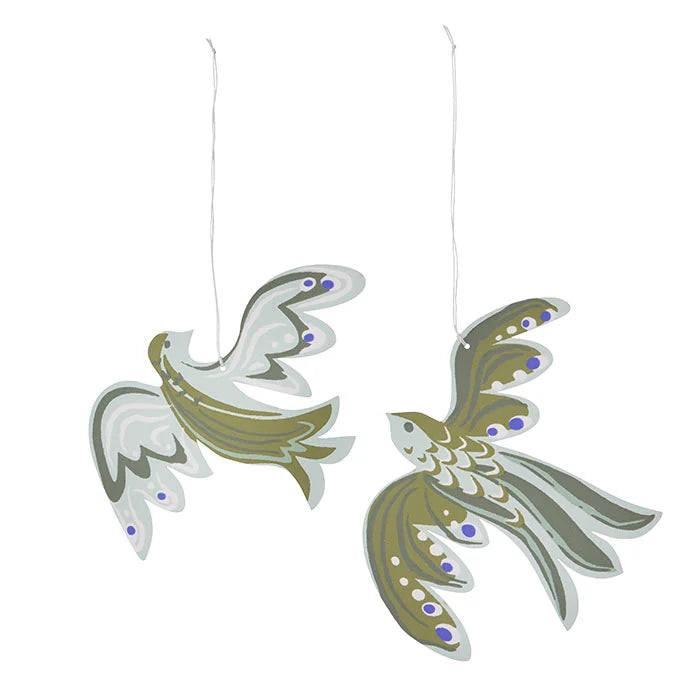 bungalow denmark - paper ornament birds in seagrass green - winter's moon