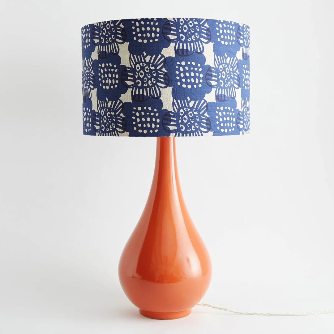 Large Orange Table Lamp & Navy 'Bloom' Shade - Winter's Moon 