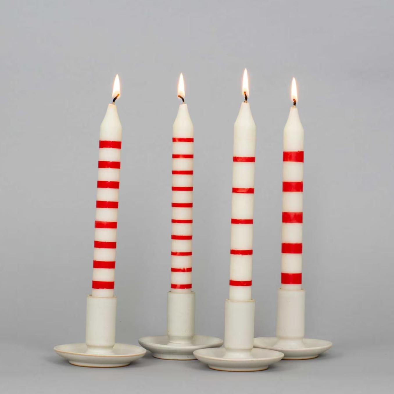 Striped Red & White Candles - Pack of 4 - Winter's Moon 
