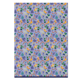 Repeat pattern wrapping paper of illustrated cowslip, on a lilac background.