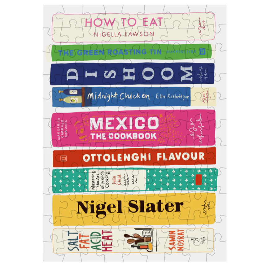 Puzzle featuring various cookbooks