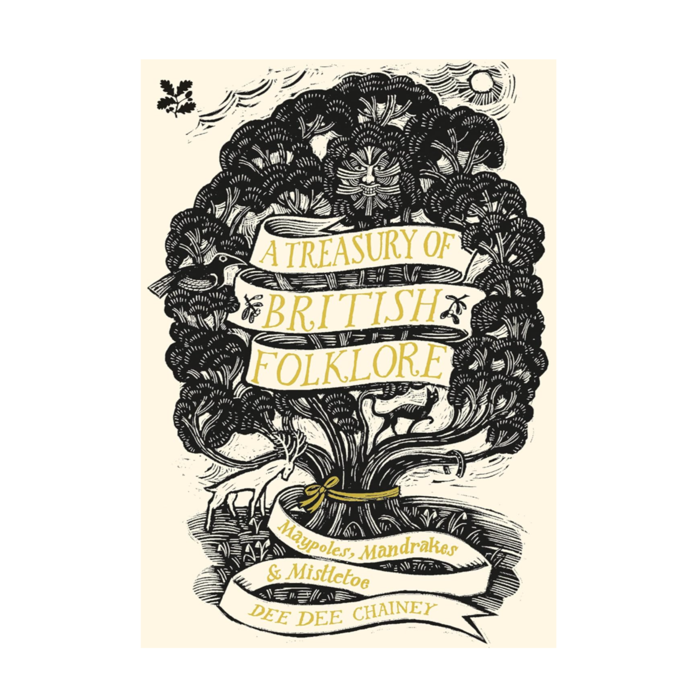 Book cover of 'A Treasury of British Folklore' with decorative text and illustrations.