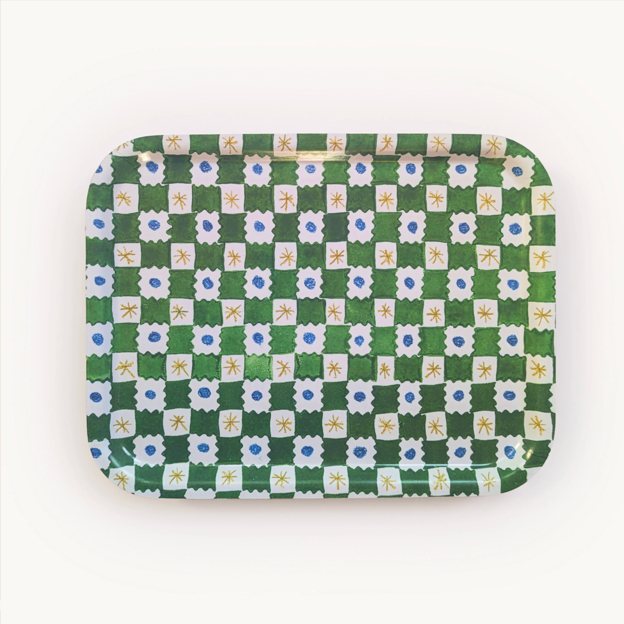 Green Chequerboard Tray - Winter's Moon 