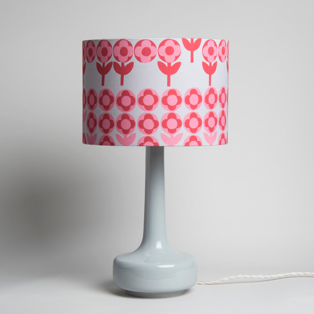 Grey Table Lamp & Pink 'Verdure' Shade - Winter's Moon 