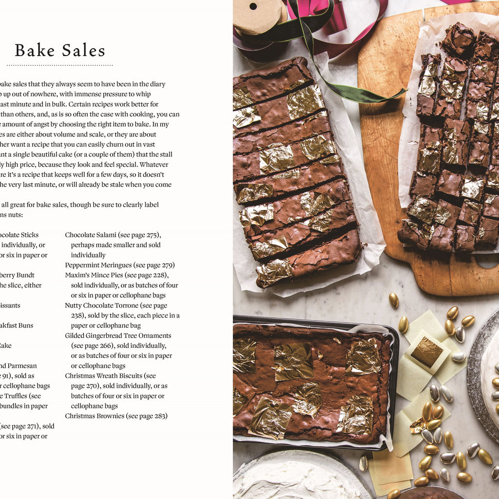 Bake sales article with brownies on a wooden board and text on a magazine page.