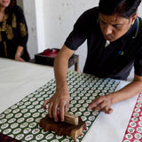 Block Printed Wrapping Paper Sheets - Scallop Tiles Holly Green