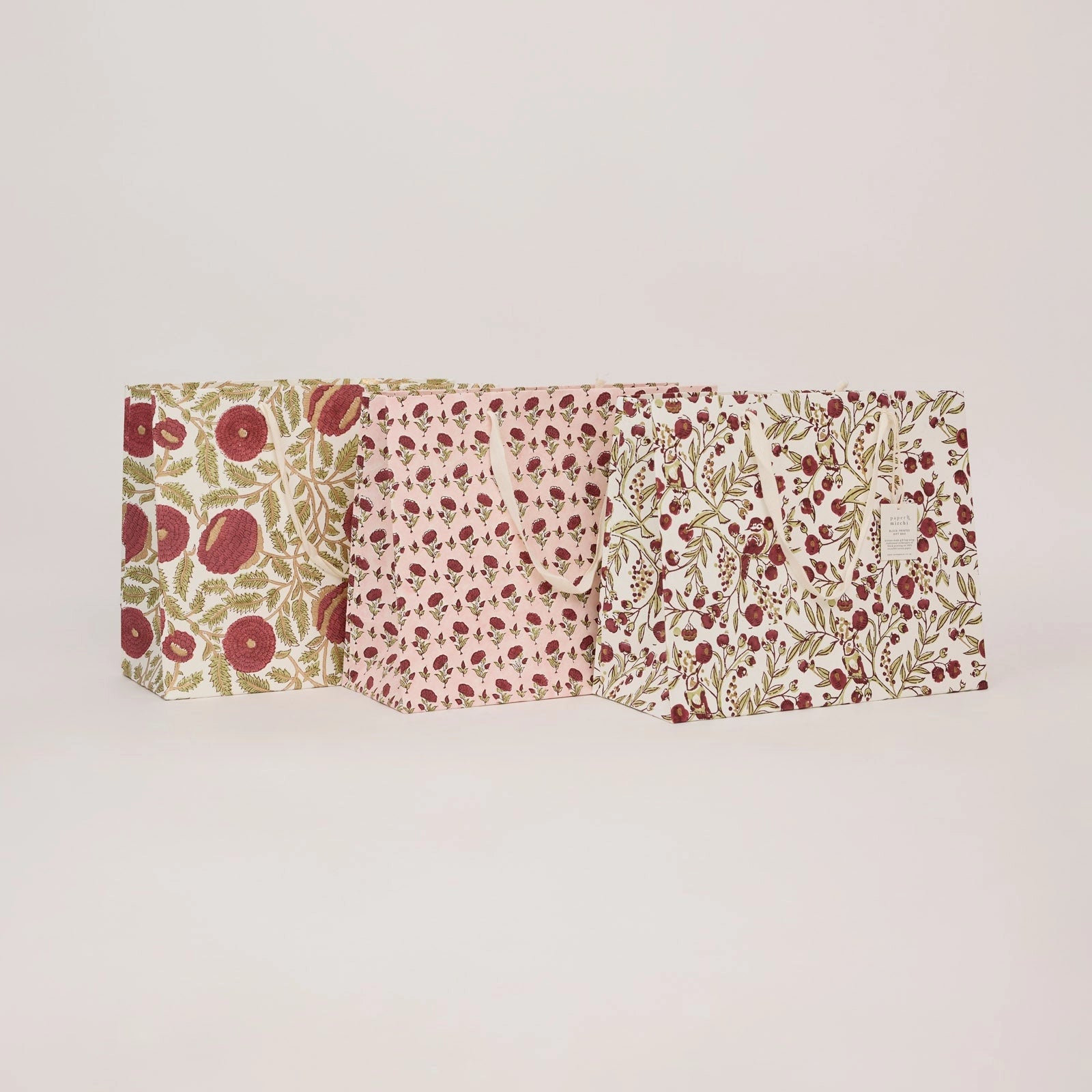 Block Printed Luxury Gift Bags - Large (Scarlet) - Winter's Moon 