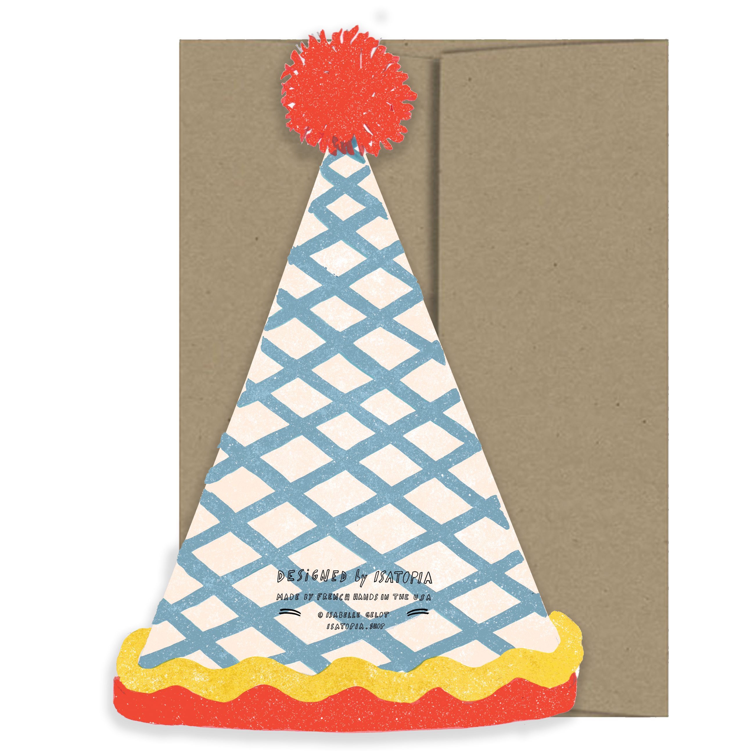 isatopia - die cut birthday hat card reverse with brown envelope - winter's moon