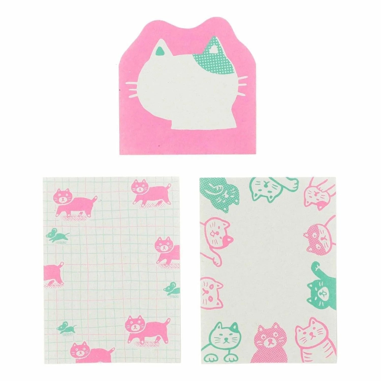 stone marketing - new aji gami retro memo pad with cat motifs in pink and blue on white background - winter's moon