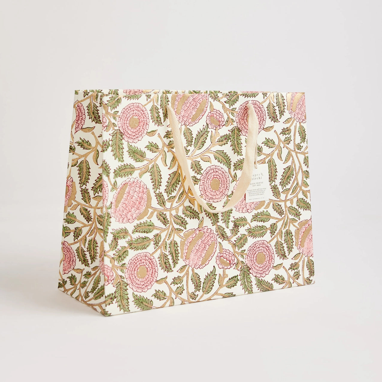 Block Printed Luxury Gift Bags - Large (Blush) - Winter's Moon 