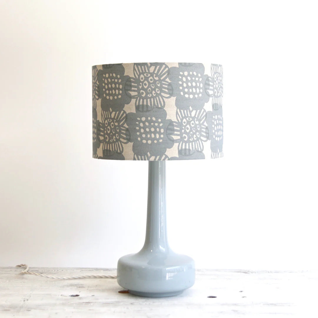 Grey Table Lamp & Pewter 'Bloom' Shade - Winter's Moon 