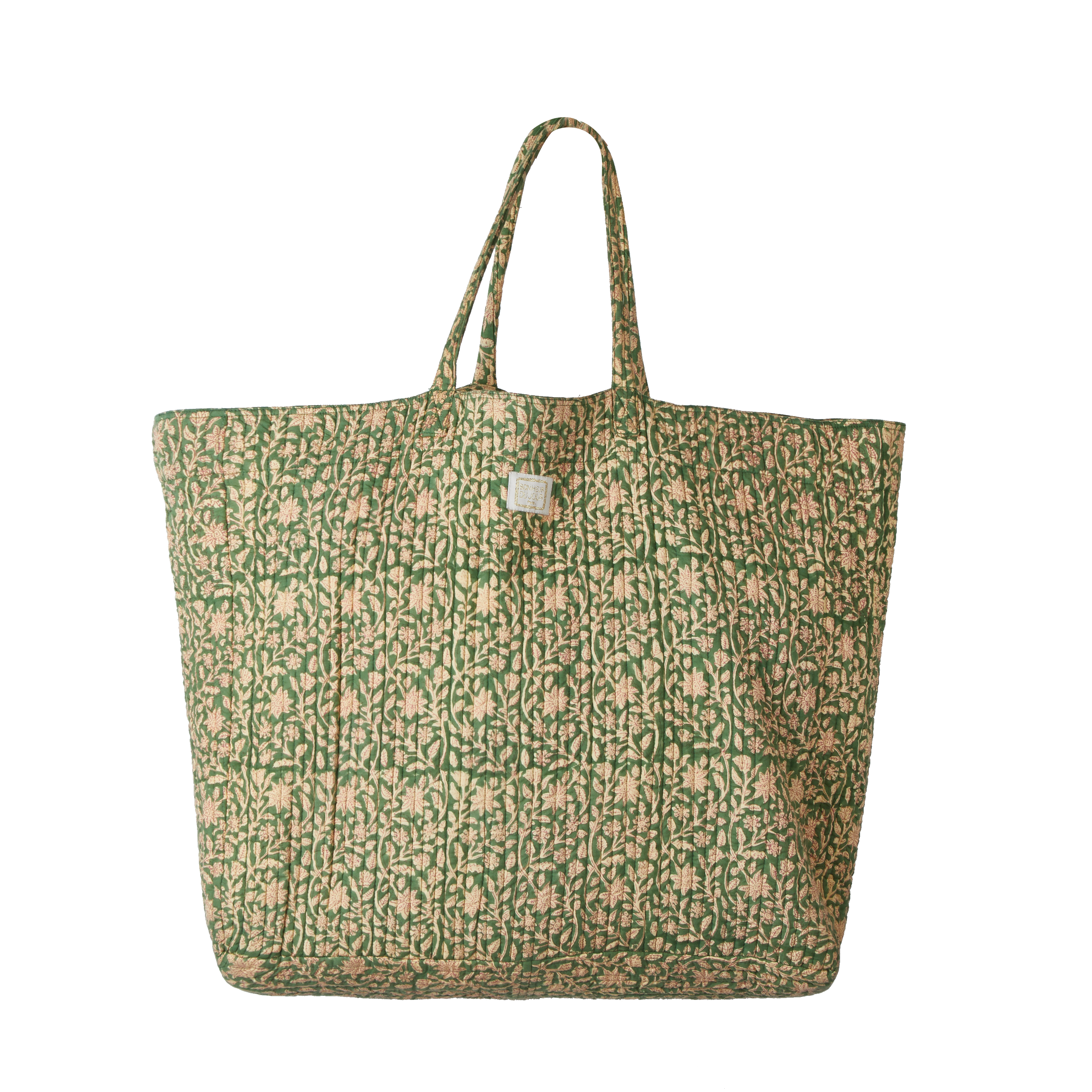 Floral patterned tote bag on a white background