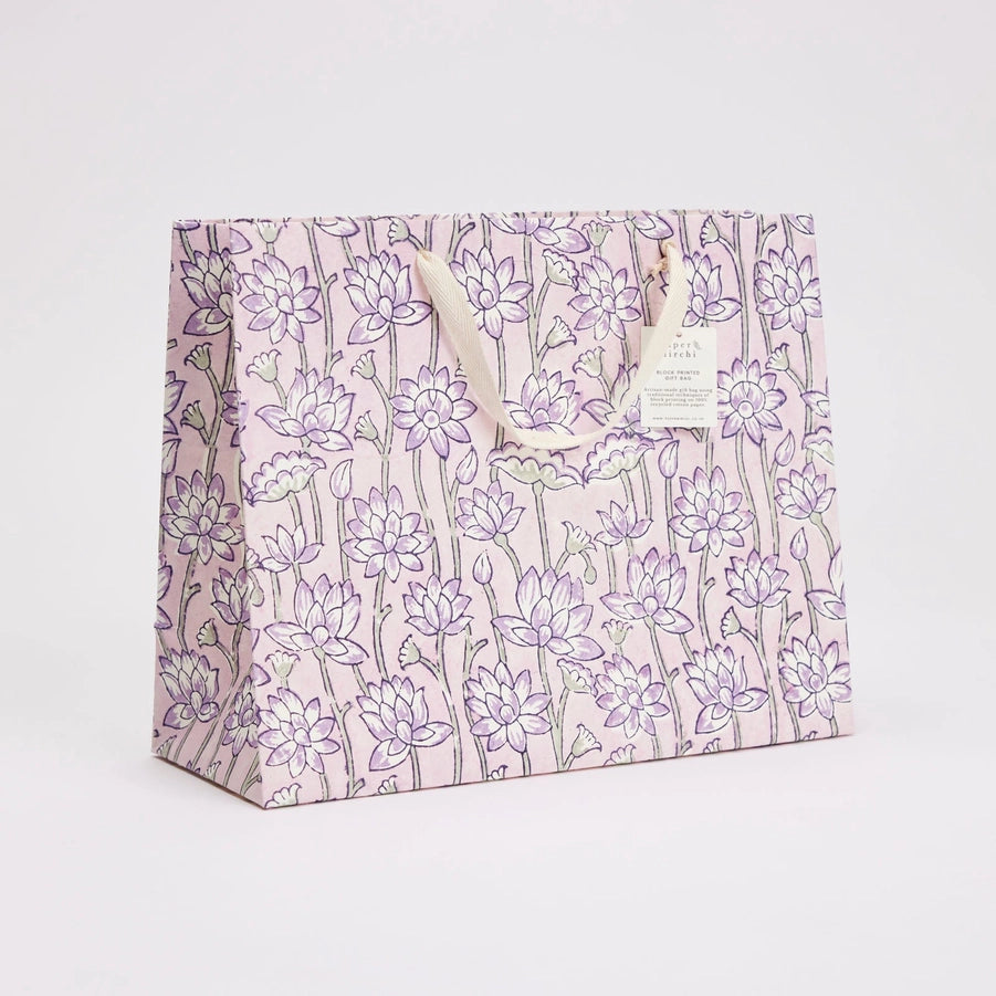Block Printed Luxury Gift Bags - Large (Lavender) - Winter's Moon 