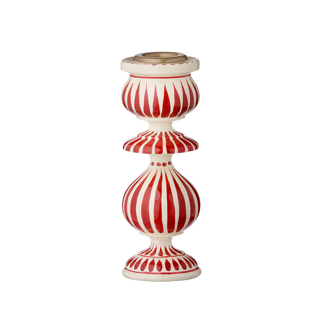 Bungalow Denmark - striped wooden candle holder in red and white - winter's moon