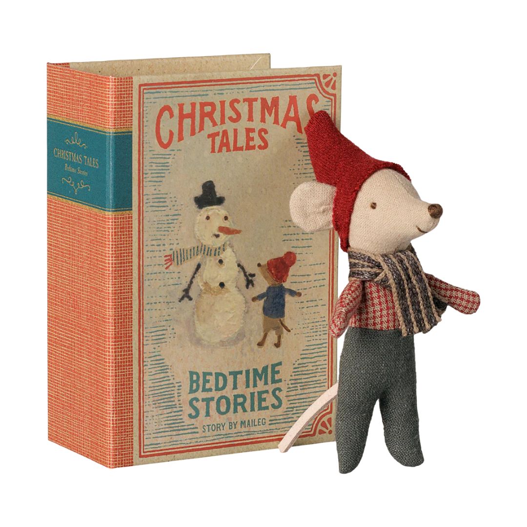 maileg - christmas baby mouse in book - winter's moon