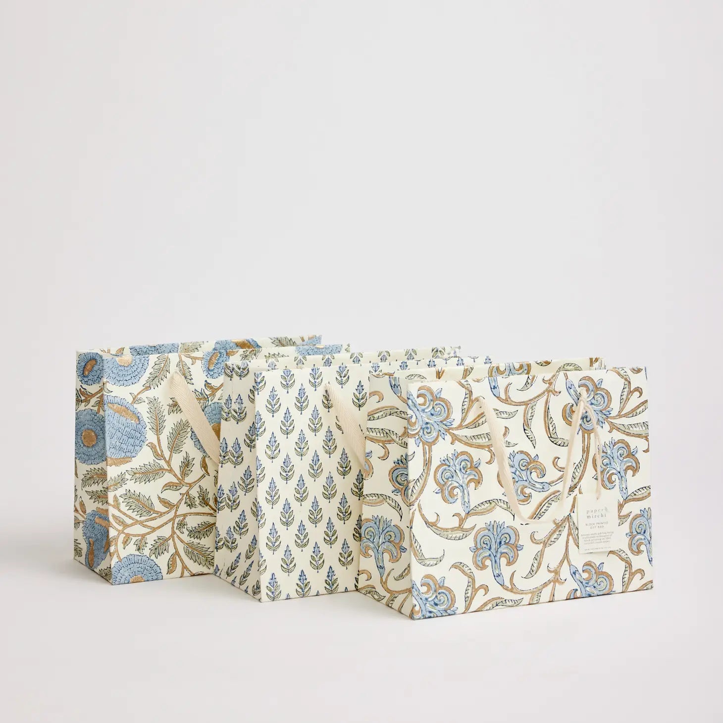Block Printed Luxury Gift Bags - Medium (Bluestone) - Winter's Moon 