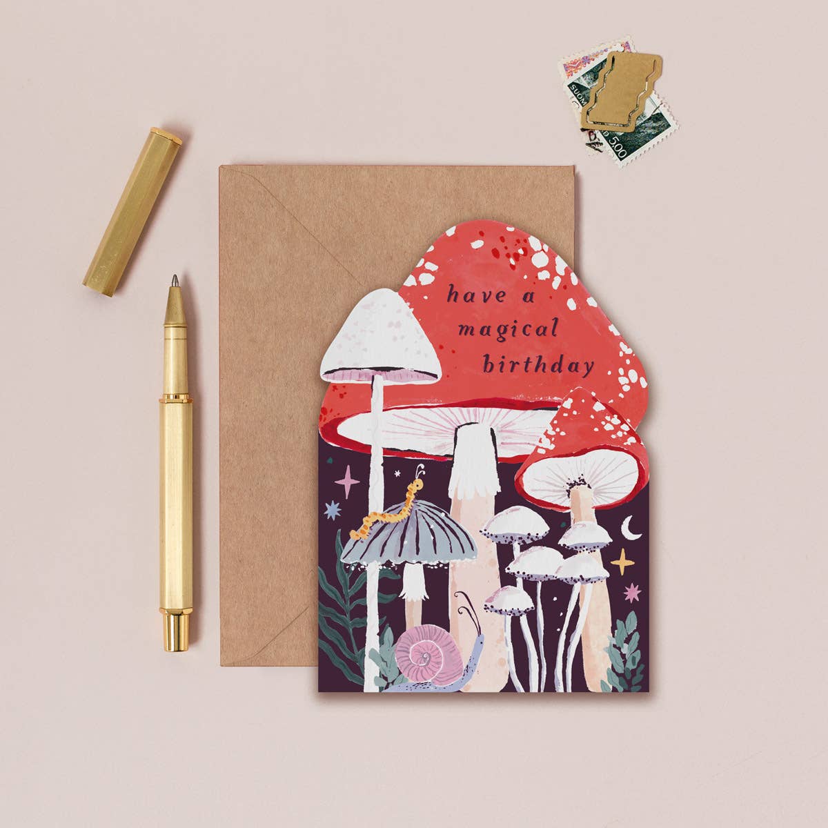 'Magical Birthday Mushrooms' Greetings Card - Winter's Moon 