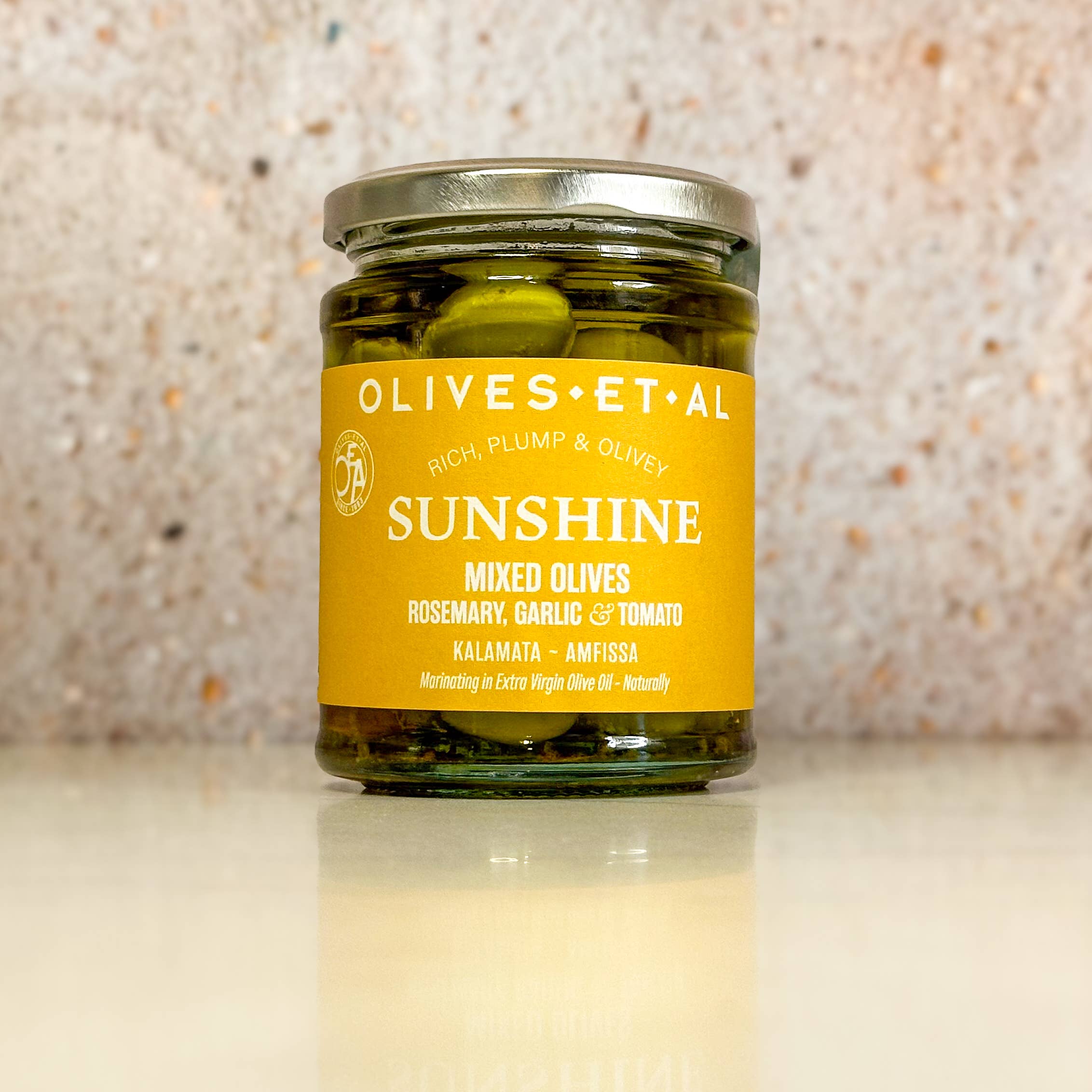 olives et al - jar of sunshine mixed olives with rosemary garlic and tomato - winter's moon