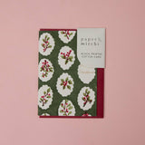 Hand Block Printed Greetings Card - Scallop Tiles Holly Green