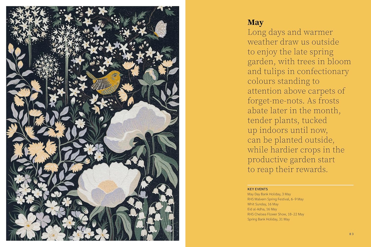 gardners - rhs garden almanac 2027 book spread  about May - winter's moon