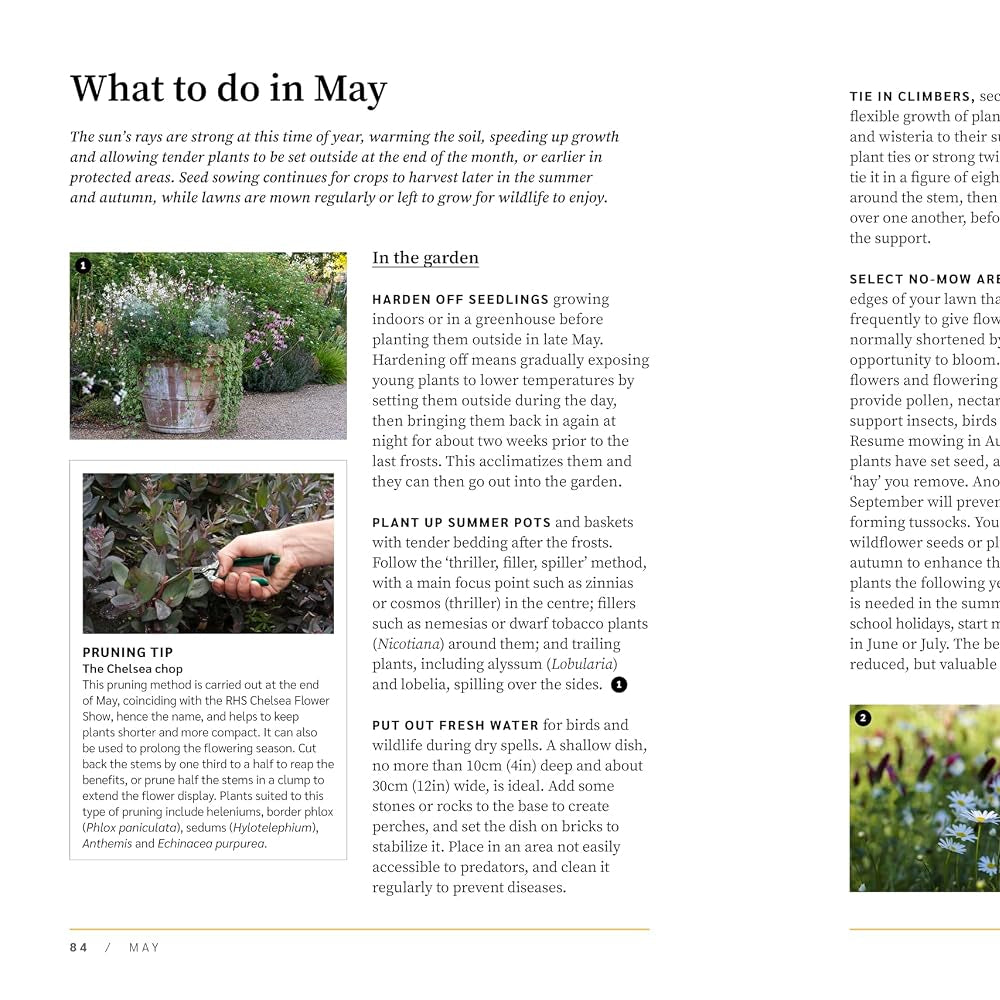 gardners - rhs garden almanac 2027 book spread  about May gardening - winter's moon