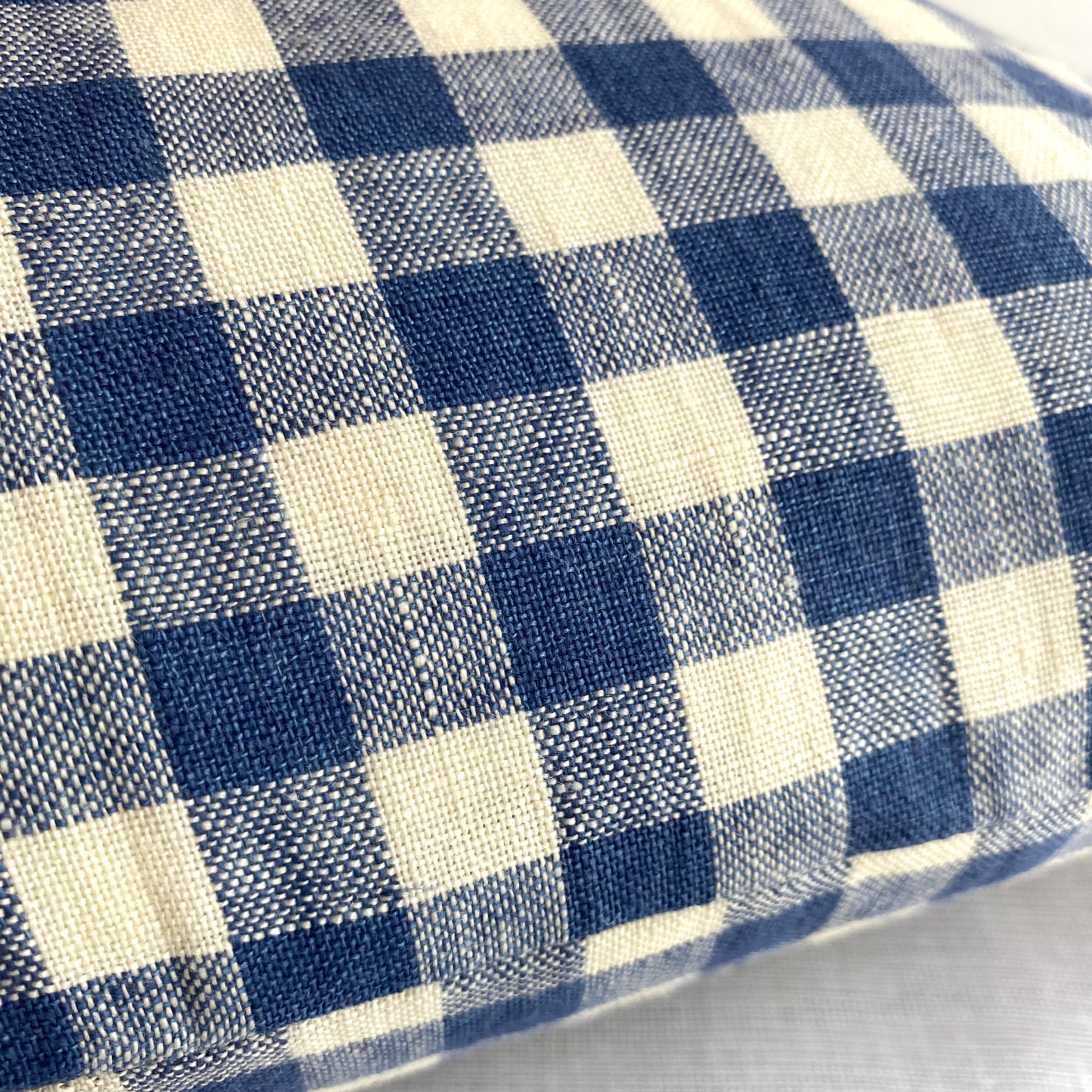 Cushion in Blue & Off White Linen Gingham - Winter's Moon 