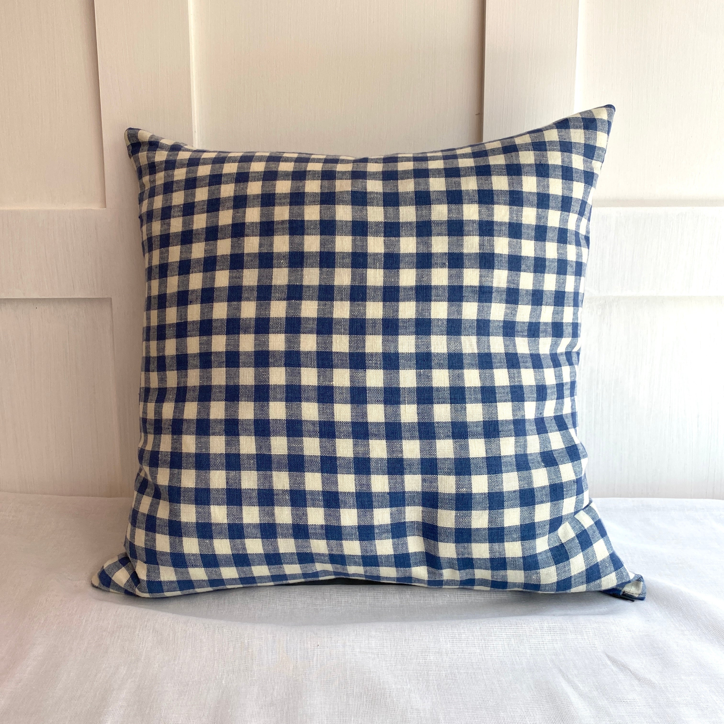 Cushion in Blue & Off White Linen Gingham - Winter's Moon 
