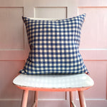 Cushion in Blue & Off White Linen Gingham - Winter's Moon 