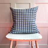 Cushion in Blue & Off White Linen Gingham - Winter's Moon 