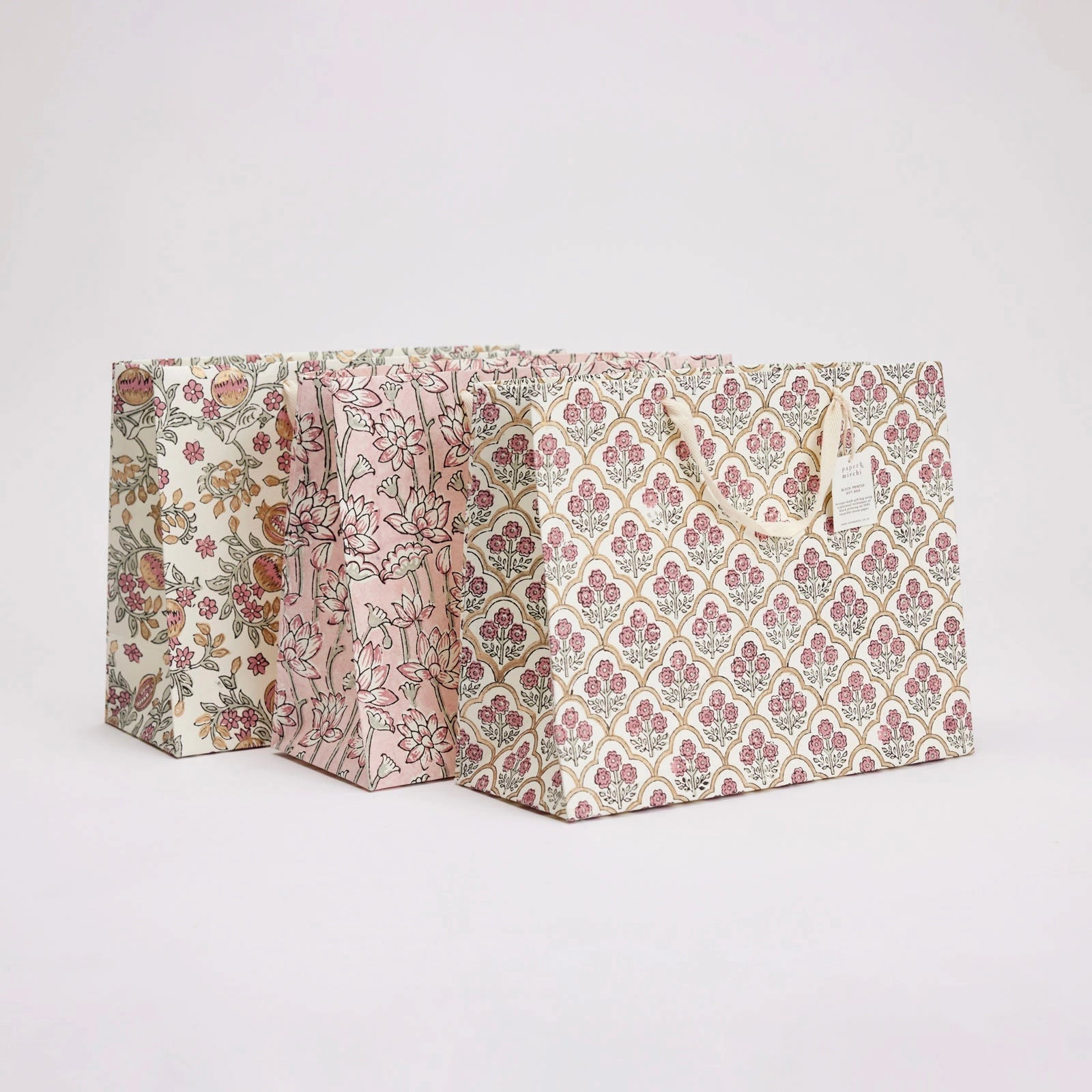 Block Printed Luxury Gift Bags - Large (Pink) - Winter's Moon 