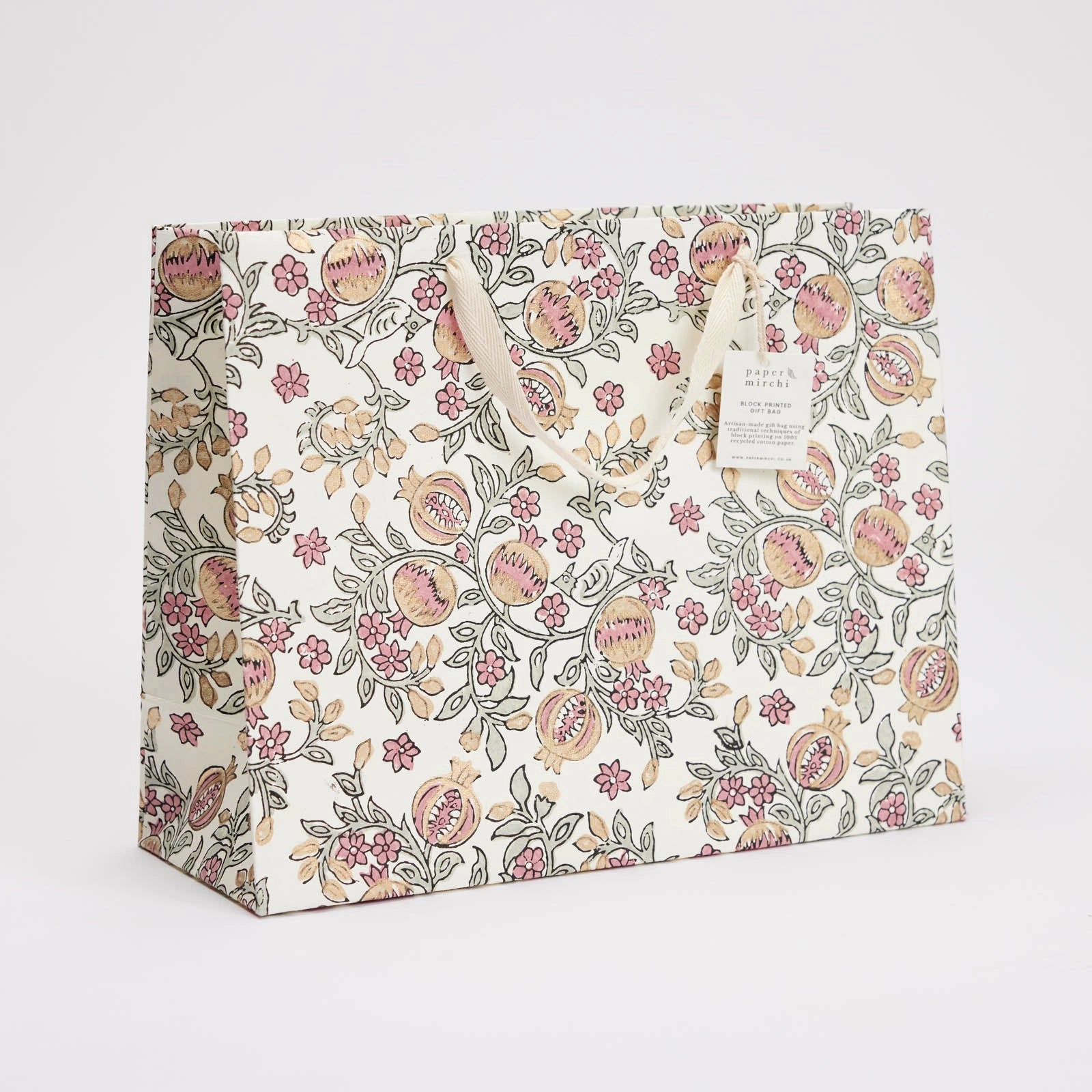 Block Printed Luxury Gift Bags - Large (Pink) - Winter's Moon 