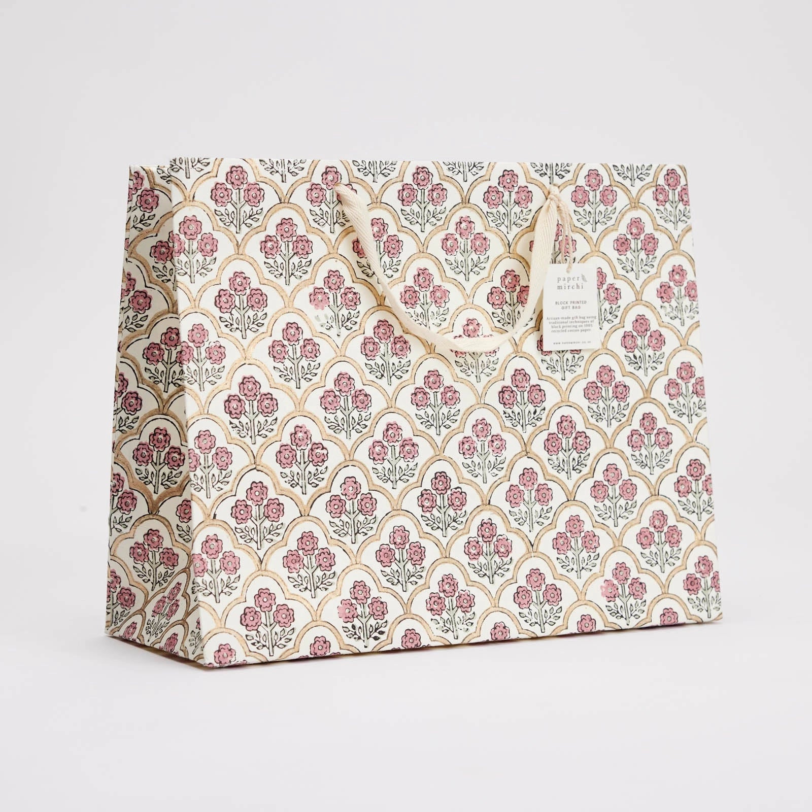 Block Printed Luxury Gift Bags - Large (Pink) - Winter's Moon 