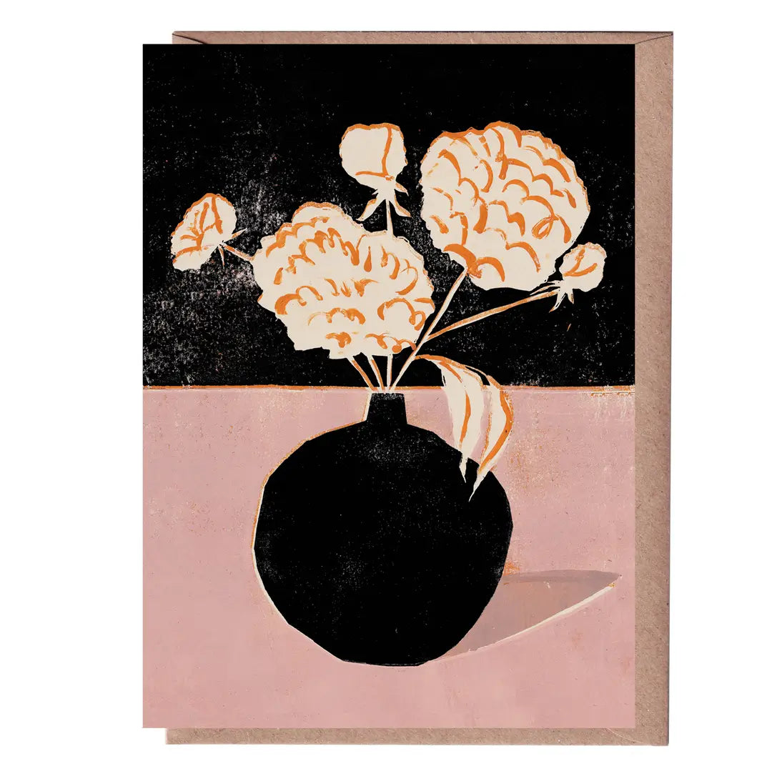 luiza holub - greetings card with 'white peonies' print on white background - winter's moon